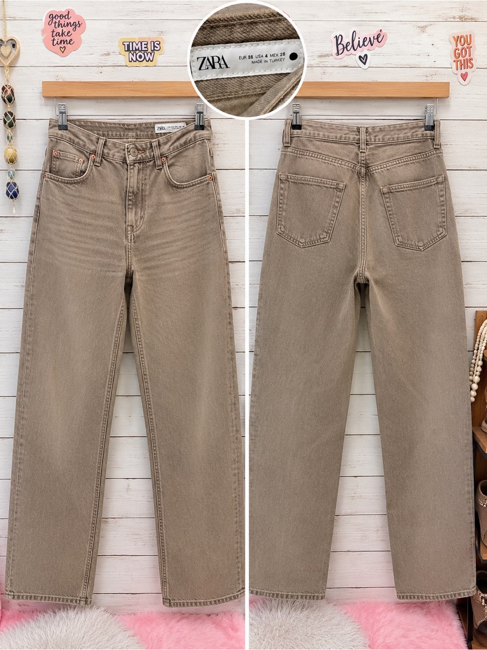Zara Straight-Leg Jeans in Taupe Beige